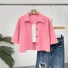 Camicia da Donna con Collo a Revers, Manica Corta, Monopetto, Top Corti, Camicia Casual con Tasca Applicata, per Uso Quotidiano