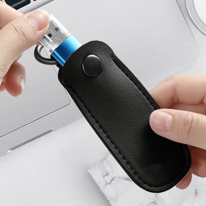 Leather U Disk Pouch Protective Cover Storage Bag USB Flash Drive Memory Stick Case Key Ring Holder Digital Accessories