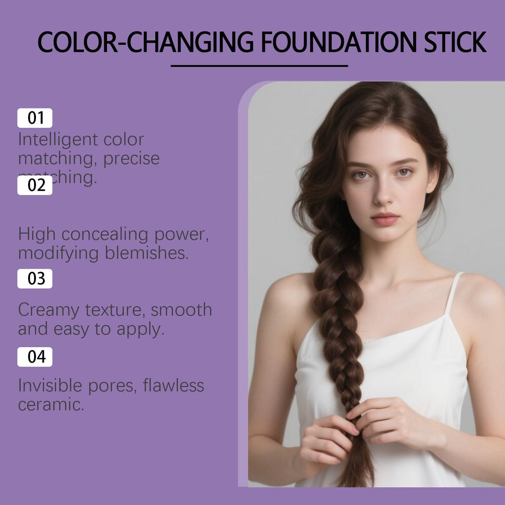 Stick Fondotinta che Cambia Colore - Idratazione, Leggero, Trasparente, Finish Naturale, Impeccabile, Lunga Tenuta, Stick Fondotinta Confortevole per il Pendolarismo
