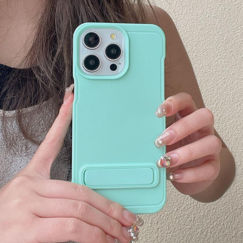 TPU Matte Stand Soft Case Suitable for Ip16pm Simple Dopamine Apple 15/14 Color-blocking Macaron Protective Case