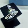Fint rent hvitgullbelagt ring Solitær 6mm Cubic Zircon vielsesring Med legitimasjon Ekte tibetansk sølvringer for kvinner