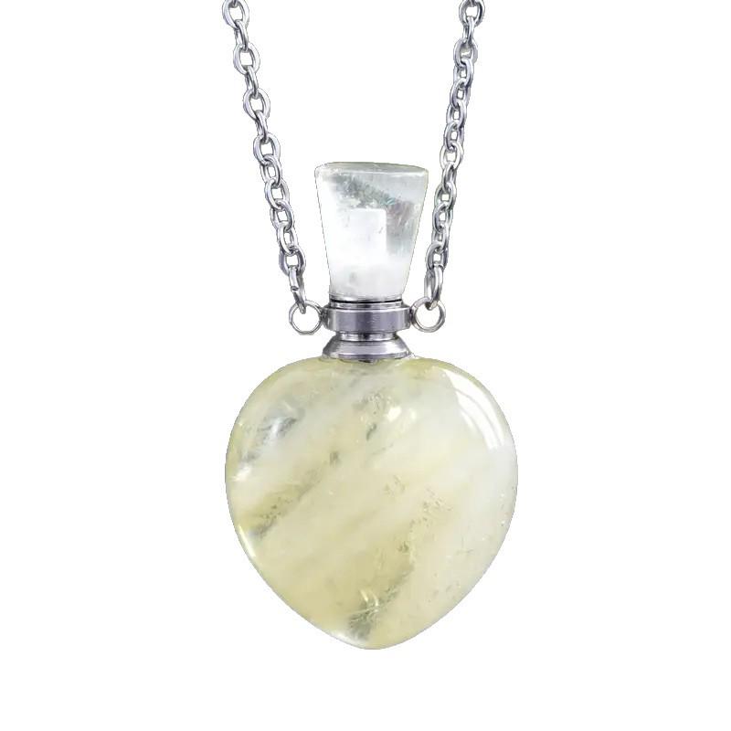Natural Rose Quartz Crystal Heart Aromatherapy Pendant Bottle