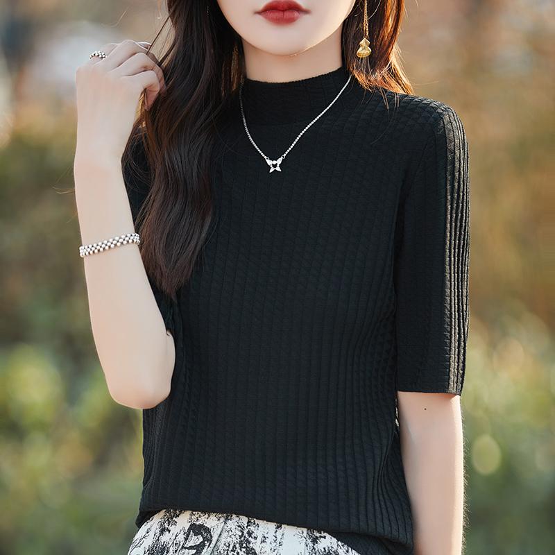 

Женская вязаная футболка MODERN NEW SAGA, летняя вязаная рубашка, футболки с короткими рукавами, весенний вязаный пуловер, вязаные топы 2XL чёрный