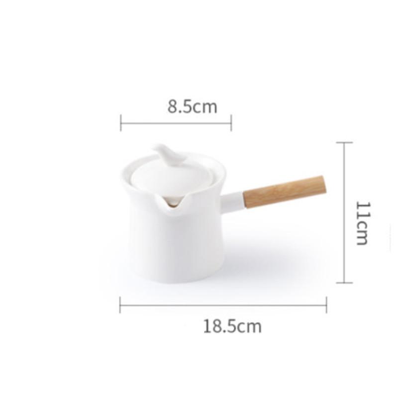 JMJM Ceramic Pot for Milk Tea and Coffee White Porcelain Teapots with Wood Handle and Lid