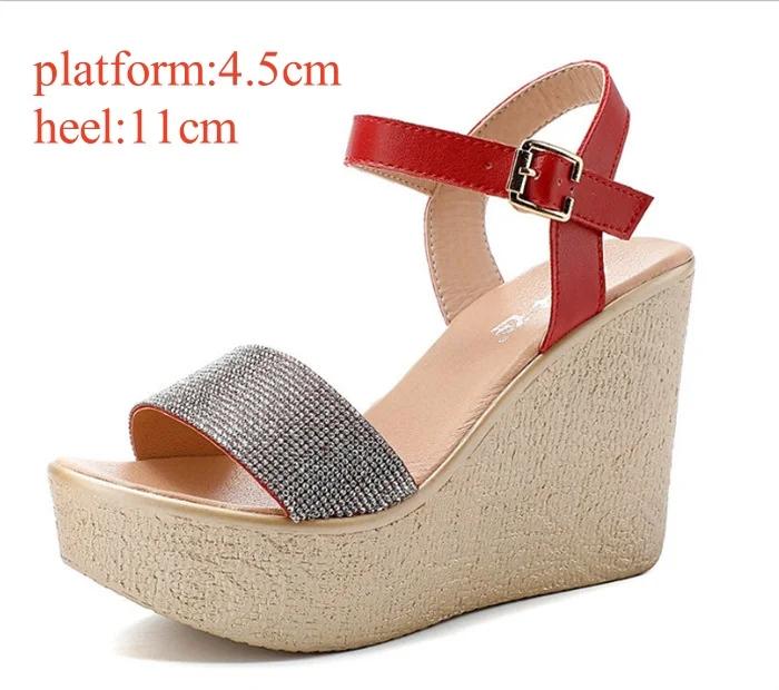 8cm 11cm Small Size 32-43 Fashion Mix Color Rhinestone Platform Wedges Sandals 2024 Thick Sole High Heels Shoes for Office Model