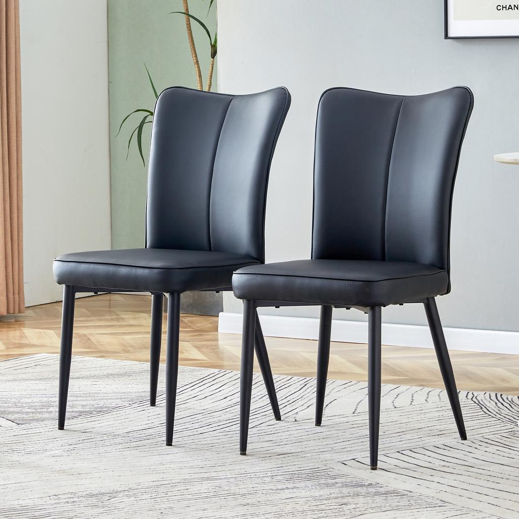 2 Pure Black, Modern Design Dining Chairs, Available In Several Colors, 89 Cm High, Black PU Chair Set, Suitable for Office, Restaurant Etc.