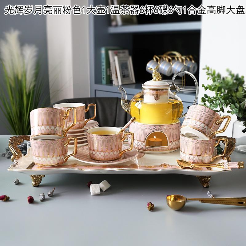 Ceramic Afternoon Tea Flower And Fruit Teacup Tea Set Household Flower Teapot Set Fruit Glass Pot With Filter Candle Heating