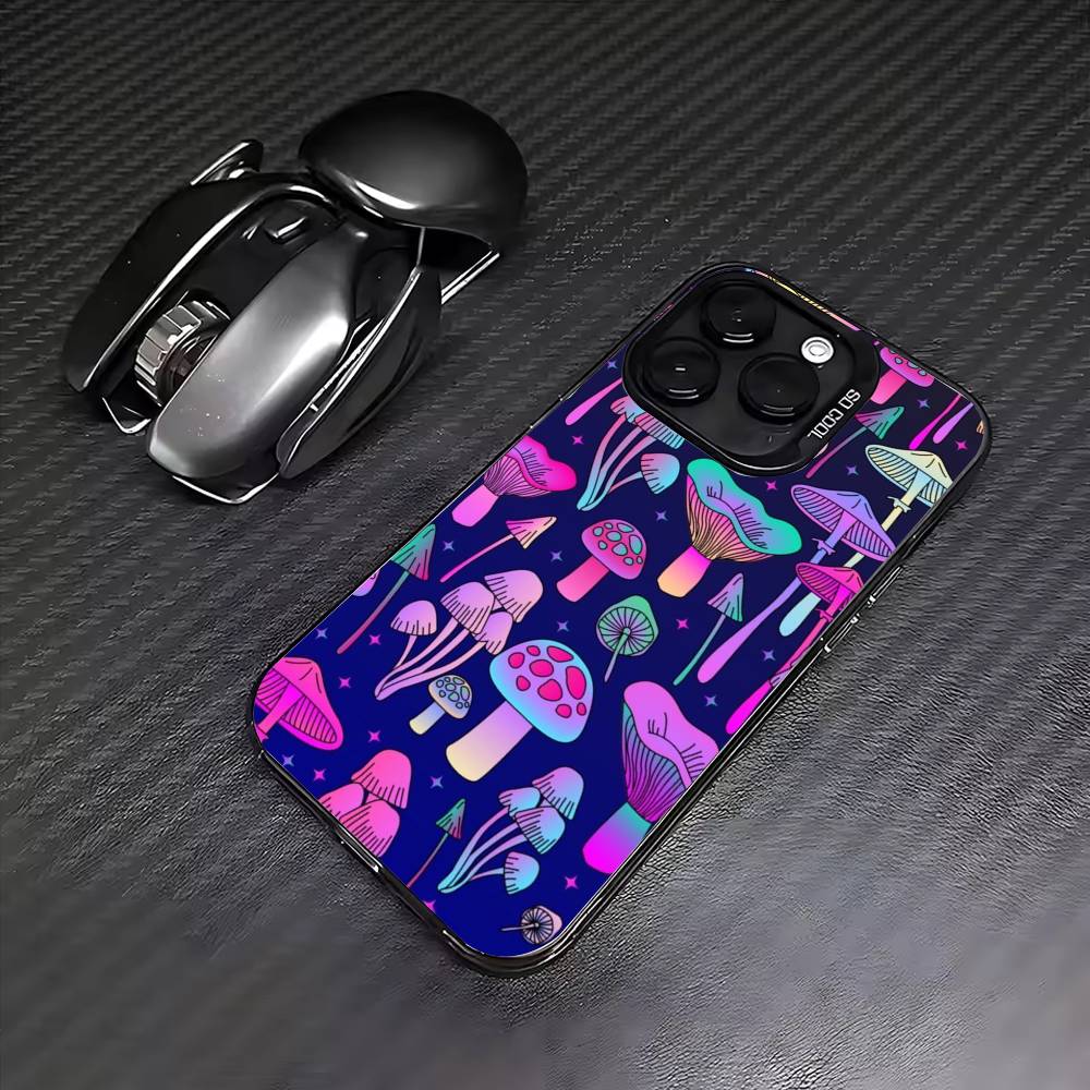 Trippy Psychedelic Mushrooms Phone Case For iPhone17,16,15,14,13,12,11 Plus,Pro Max Colored Silver Plated Inside Cover