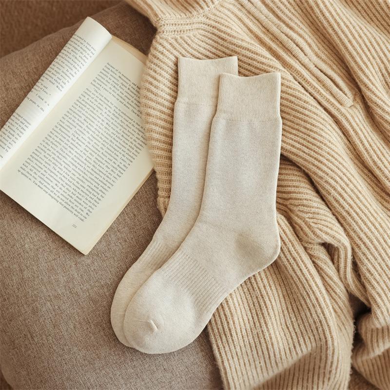 Men's Autumn and Winter Pure Cotton Plus Velvet Warm Hair Ring Boneless Tube Socks