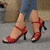 Summer New Round Head Hollow One-character Buckle Wind Large Size Women's Stiletto Sandals