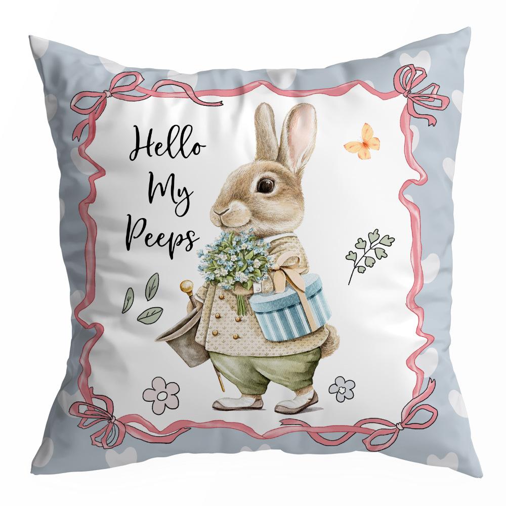 

Весенняя Пасхальная Бархатная Наволочка с Персиковой Кожей с Принтом Зайчика, Полиэстеровая Наволочка для Подушки 45 * 45Cm without pillow core