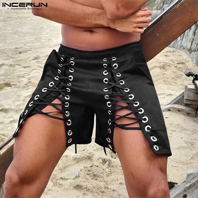 INCERUN Short décontracté à lacets pour homme avec taille élastique et bande latérale