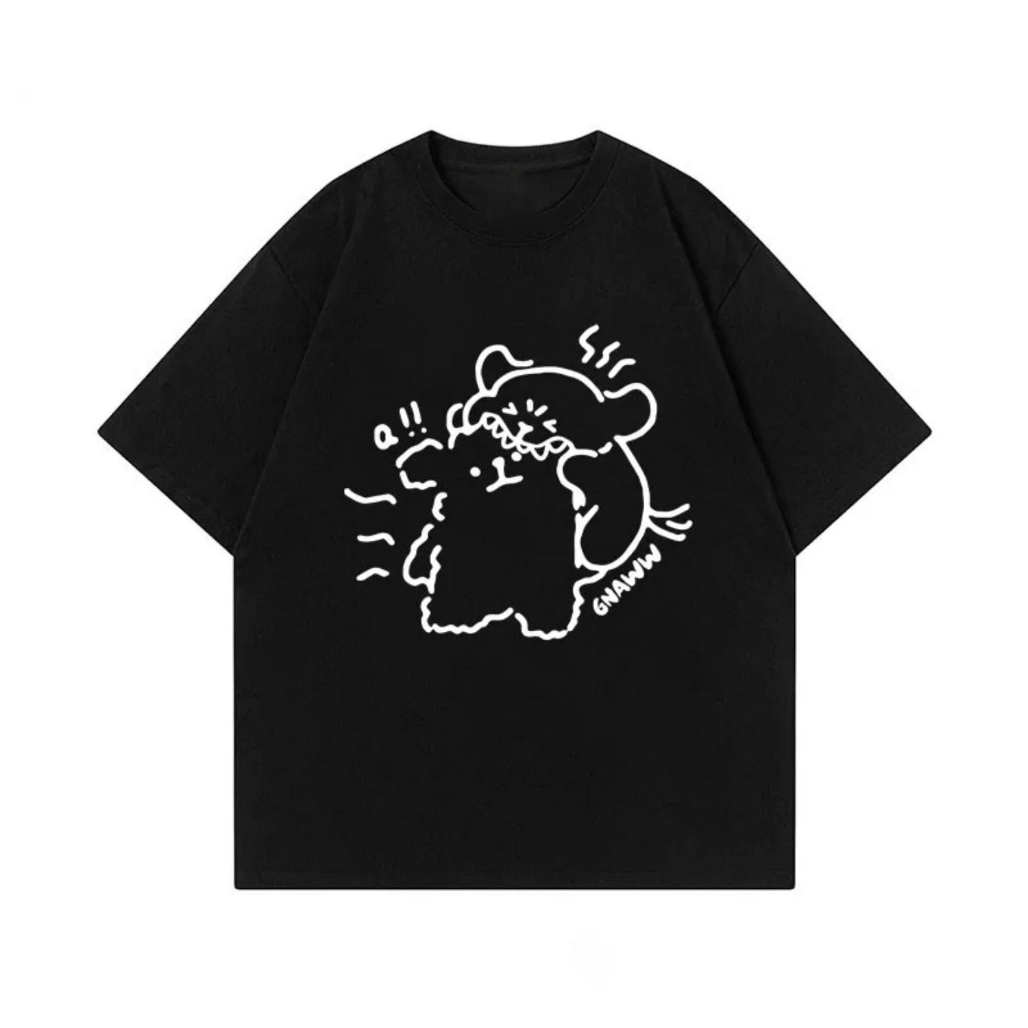 

2025 Summer Trend Simple and Funny Cartoon Puppy Short-sleeved s and s Same Loose and Versatile Couples Clothing New Top S чёрный