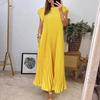 Summer Women Dress Pleated Sleeveless Round Neck Loose Solid Color Breathable Soft A-line