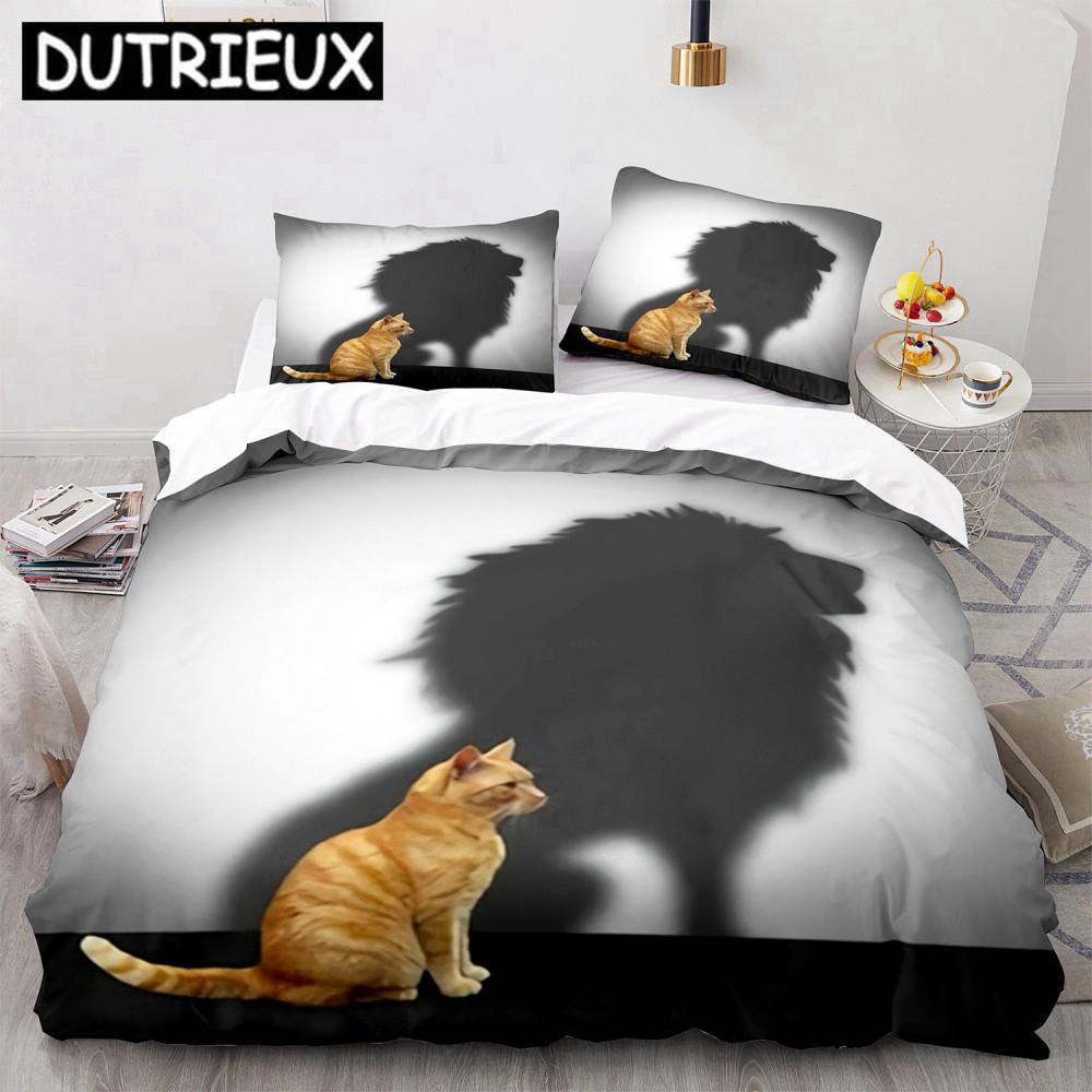 Cartoon Funny Cute Cat Duvet Cover Set 3D Polyester Pillowcases Quilt Cover Home Decor Gift Twin King Queen Bedding Set