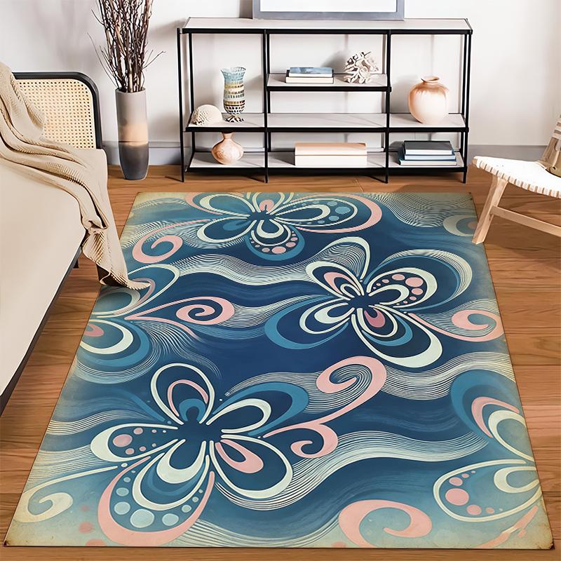 Abstract Floral Pattern Blue and Pink Carpet for Living Room Decor Suitable for use as an anti-slip for living room bedroom sofas