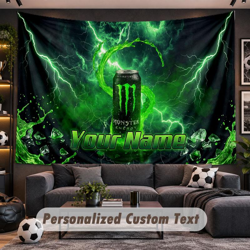 Wall Hanging Tapestry Custom NameMonster Energy Pattern Personalized Printed Fabric Wall Decor
