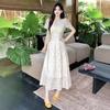 Summer New French Floral Dress Women's Bubble Sleeves Gentle Wind Thin Waist Fresh Long Skirt