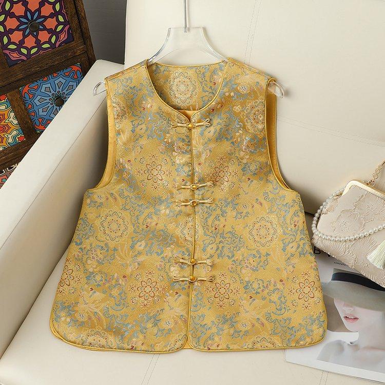 

Chinese Retro Embroidered Stand Collar Vest 2XL (Chest: 110-125 cm) жёлтый