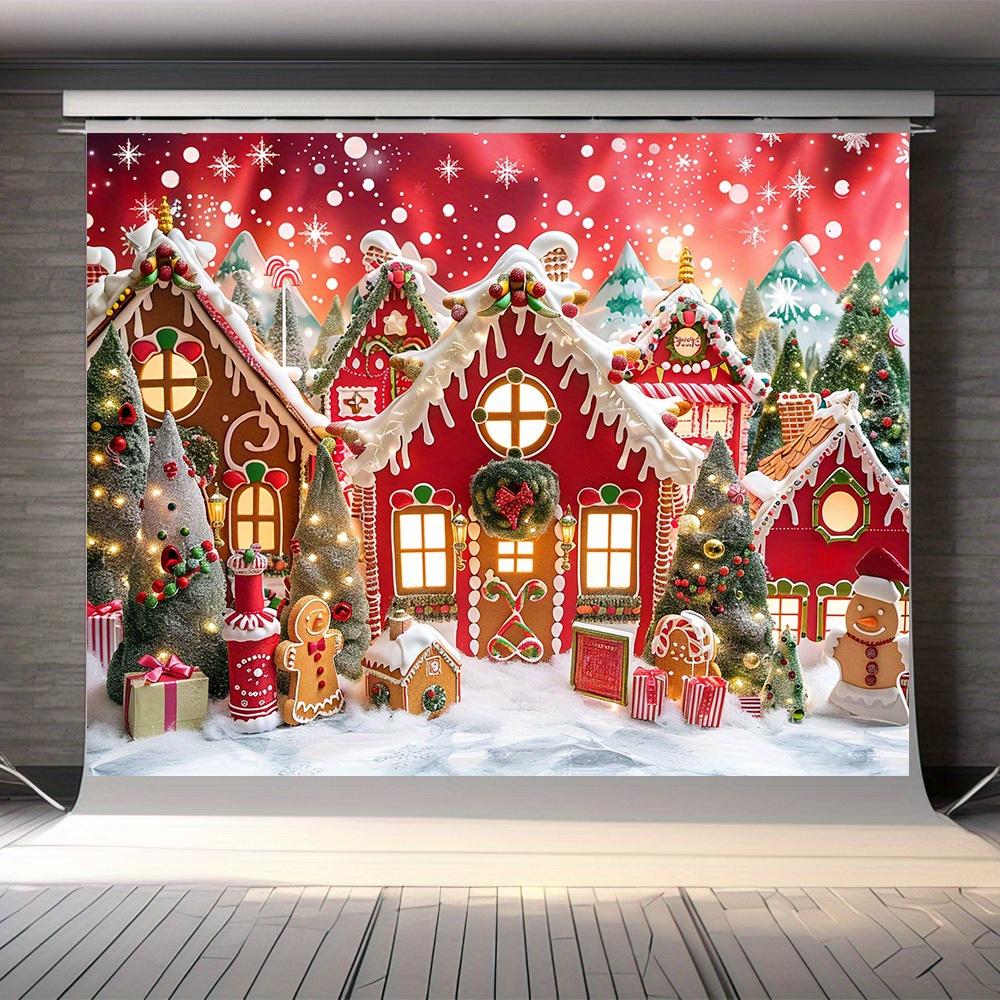 Christmas gingerbread house background photography,winter Merry Christmas tree background, Santa Claus birthday party decoration