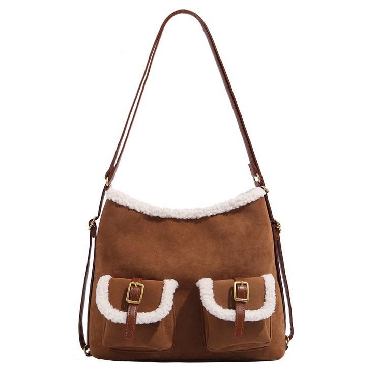 Suede Lambswool Plush Backpack Tote Bag Multi-Functional Three-Purpose Autumn and Winter Large Capacity Shoulder Crossbody Bag