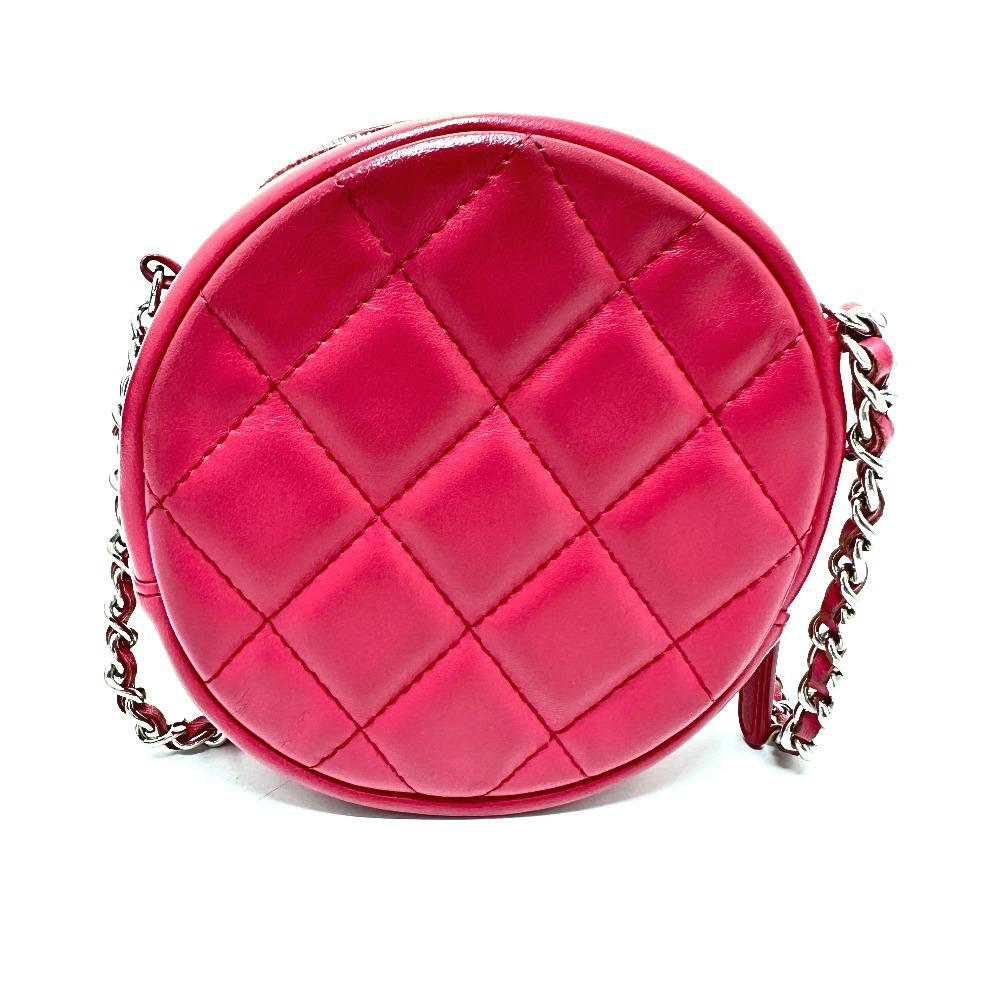 CHANEL CC Mark Round Chain Shoulder Bag Lambskin Leather pink