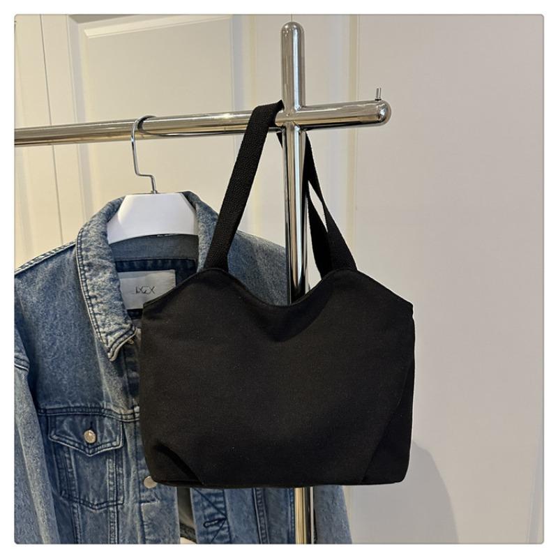 Niche Simple Solid Color Tote Bag Women's New Personalized Fashion Simple Shoulder Bag Literary and Casual Canvas Bag