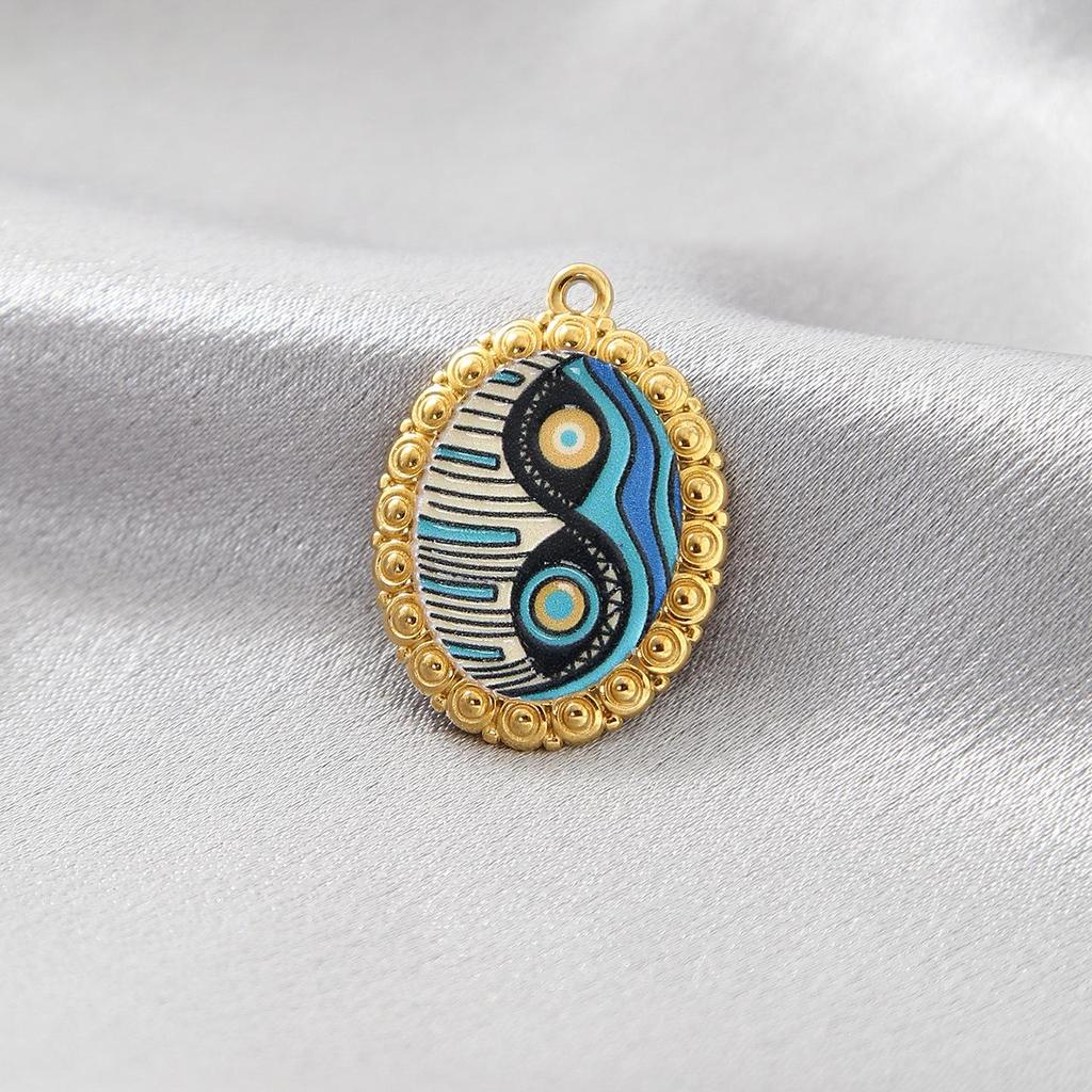 Stainless Steel Evil Eye Pendant with Blue Drip Oil Charm