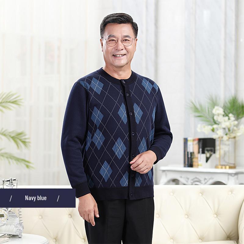 2021 New Lamb Wool Plus Velvet Cardigan: Warm Print Top for Middle-Aged and Elderly