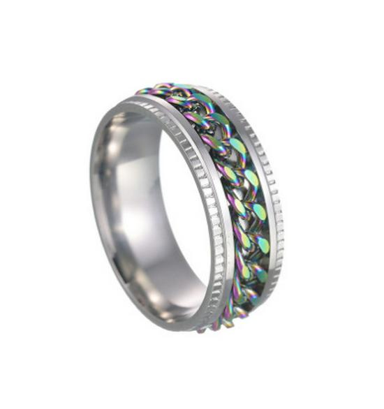 

Трендовое титановое кольцо-цепочка с вращающимся элементом для снятия стресса для мужчин и женщин - Прочное, не выцветающее, обязательный аксессуар Size 5