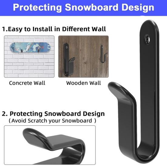HHUXIUE Horizontal Snowboard Wall Mount - Rubber Coated Steel Clips For Snowboard Storage & Display