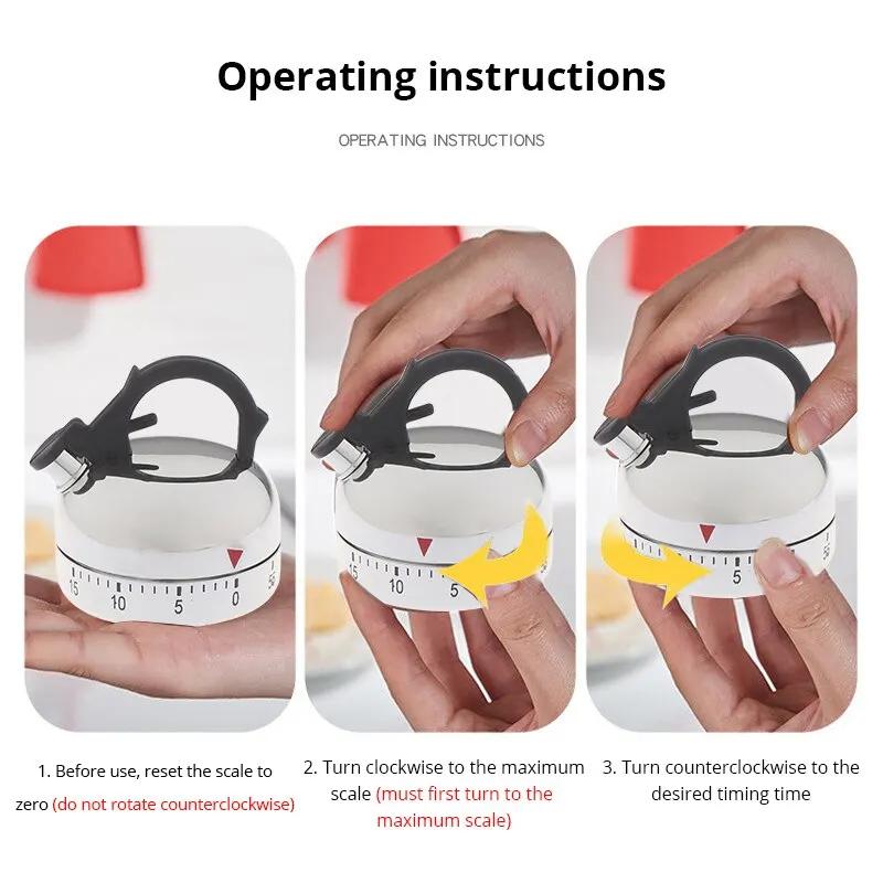 1pc White Kitchen Timer Alarm Mechanical Kettle Shaped Timer Clock Counting 60 Minutes Cuisine Kettle Styling Clockwork Timer