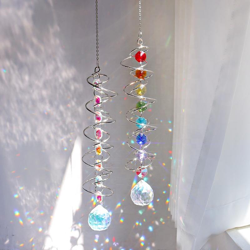 Spiral Wind Spinner Suncatcher Crystal Ball Wind Chimes Rainbow Maker Swivel Hook Garden Decor
