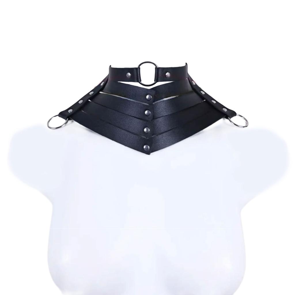 Goth Punk Style Faux Leather Necklace Unisex Adjustable Faux Leather Necklace with Stylish O Ring Bow Tie for Women