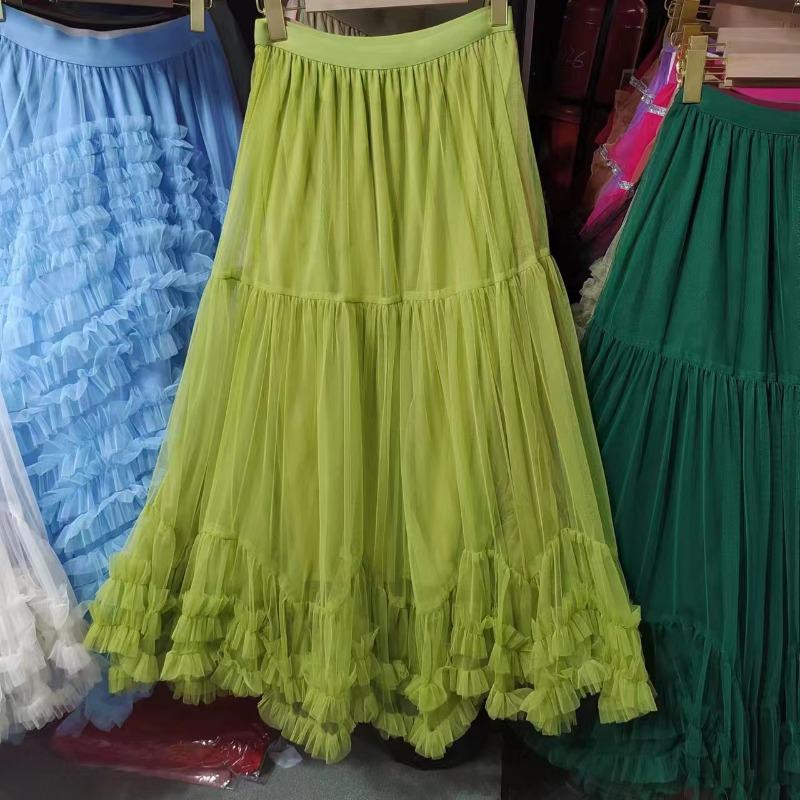 Super pendulum design sense fashion sweet fungus lace a word fluffy mesh skirt women