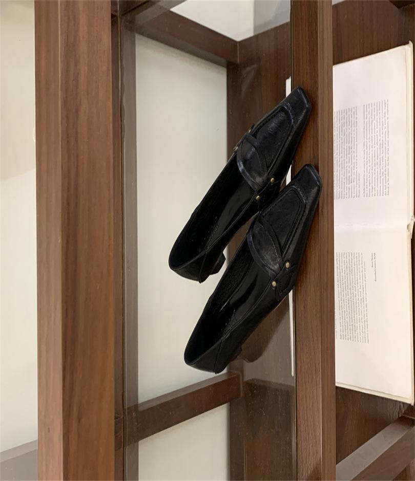 2025 autumn new square head bow single shoes women's light mouth thick heel retro high heels women's fashion work shoes