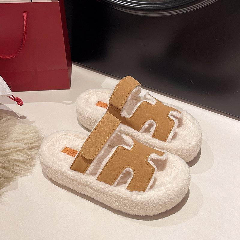 Thick Bottom Fur Shoes Women,Fur One Patchwork Colourful Wearable Velcro Slippers,Stirrup Loafers
