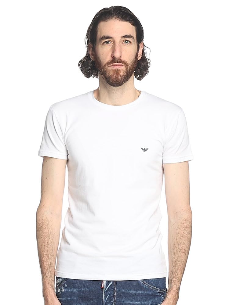 Emporio Armani T-Shirt with Chest Logo, Crew Neck, Short Sleeve, Undershirt [EA111035CC735] (2XL, White A) [Parallel Import]