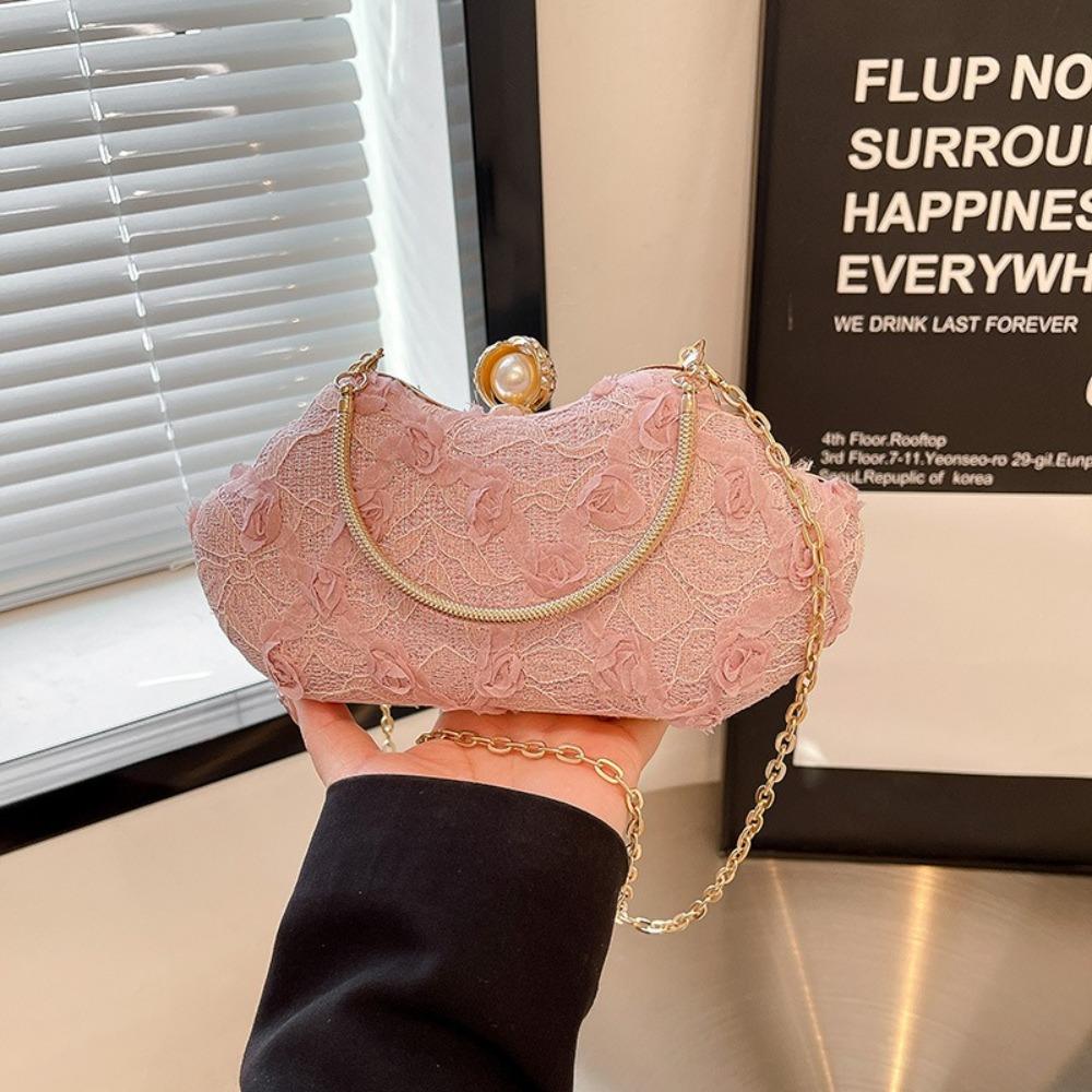 Luxury Polyester Lace Flower Bag Lace Flower Banquet Bag Clutch Handbag Women