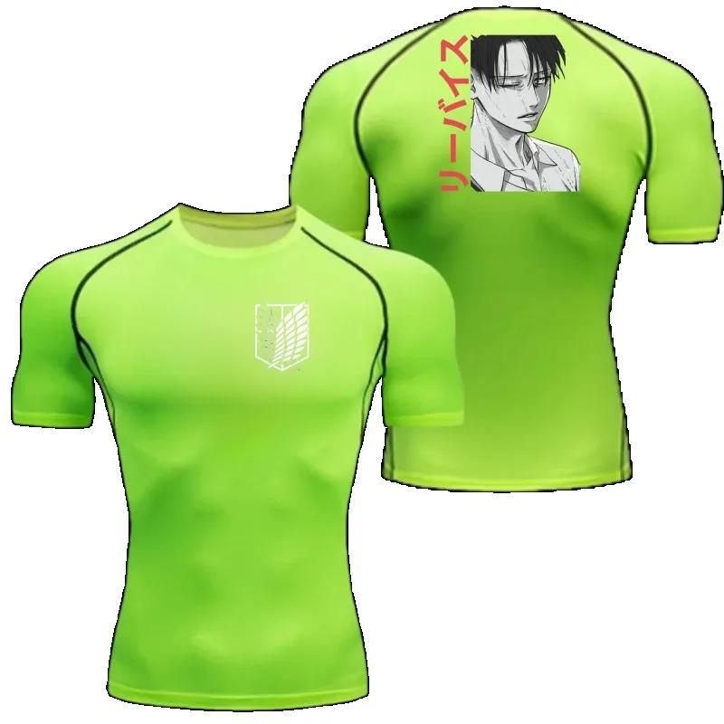 Men Compression Shirt Workout Quick Dry Levi Ackerman Print Top Breathable Sweat Absorbing Fit Fitness T-Shirt Sweat-Resistant