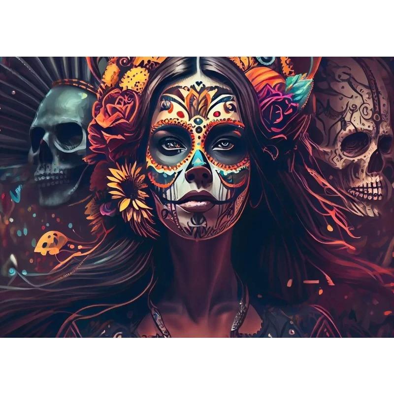 Day of The Dead Flowers and Beauty Skull Posters Prints Woman Halloween Canvas Painting Abstract Wall Art Picture Decoration