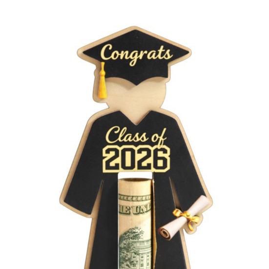 Graduate Cap and Gown Wallet Holder Bachelor's Uniform Solid Wood Cash Shape Cash Holder with Class