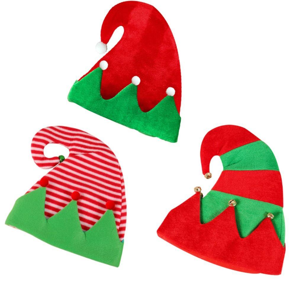 Ball Christmas Hat Green Santa Elf Hat Outdoor Stripe Xmas Cap  Girls