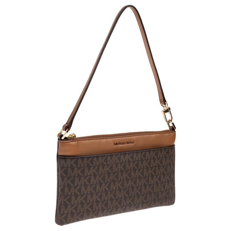 Michael Kors Jet Set Logo Print Gold Hardware Coated Canvas Shoulder Tote Medium Women's Brown