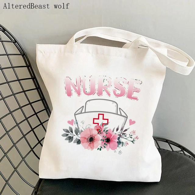 Women Shopper Bag Nurse Cat Lover Printed Kawaii Bag Harajuku Shopping Canvas Shopper Bag Girl Handbag Tote Shoulder Lady Bag