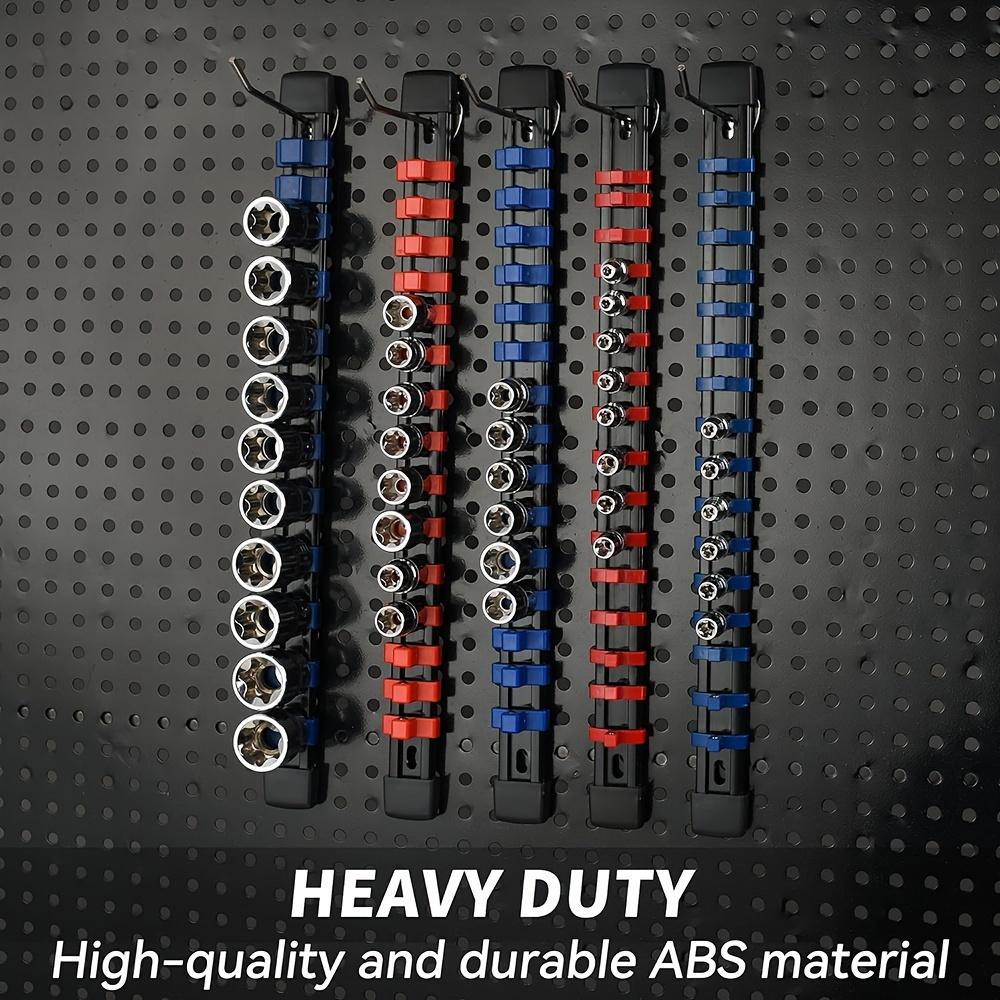 12PCS ABS Organizer, 3/8-Inch 1/2-Inch 1/4-Inch Drive Rail Holders, Heavy Duty Racks, Black Rails with Clips