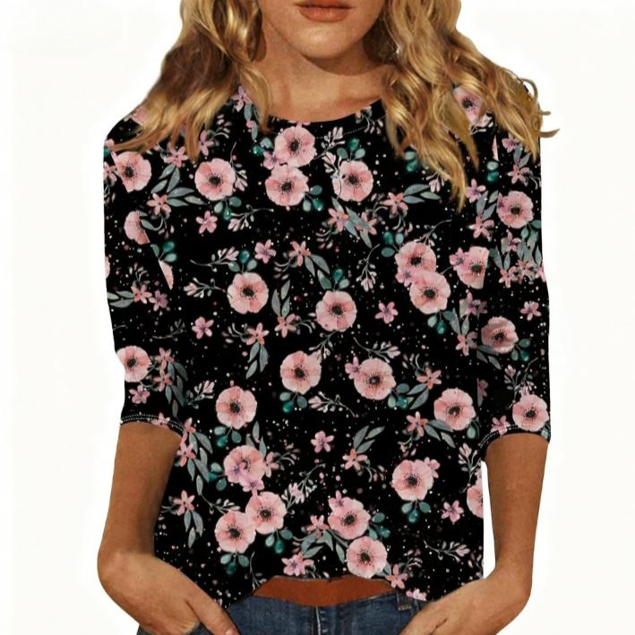 

Весенне-осенний топ с круглым вырезом, цветочным узором и 3D-принтом, модная повседневная женская футболка с длинным рукавом 2XL