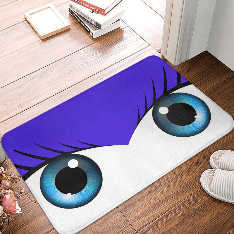 Cute Girl Eyes Print Welcome Door Mat Funny Non Slip Indoor Front Entrance Floor Mat Soft Flannel Rug for Bathroom Kitchen Porch