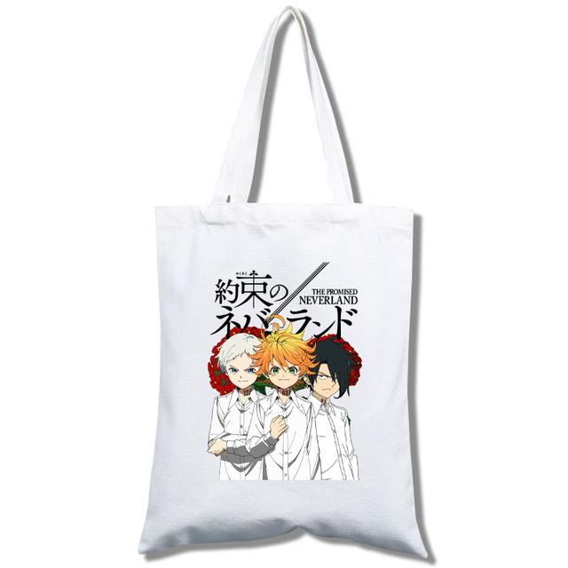 Fashion Anime The Promised Neverland  Men Women Reusable Shopping Bag Cartoon Print Eco-Friendly Canvas Tote Bag