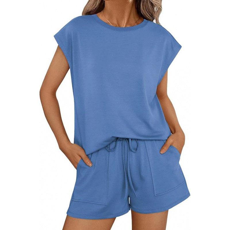 Women Spring Summer New Crew Neck Loose Short Sleeve Two Piece Outfit Set